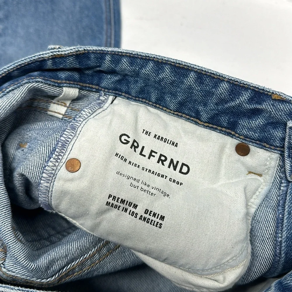 Grlfrnd Karolina Cropped Denim Jeans High Rise Straight The Valley Blue Size 25